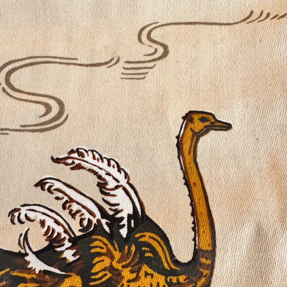 Vintage African Batik Mud Cloth Ostrich‎ w/ Chicks Wall Hanging Tapestry Rustic